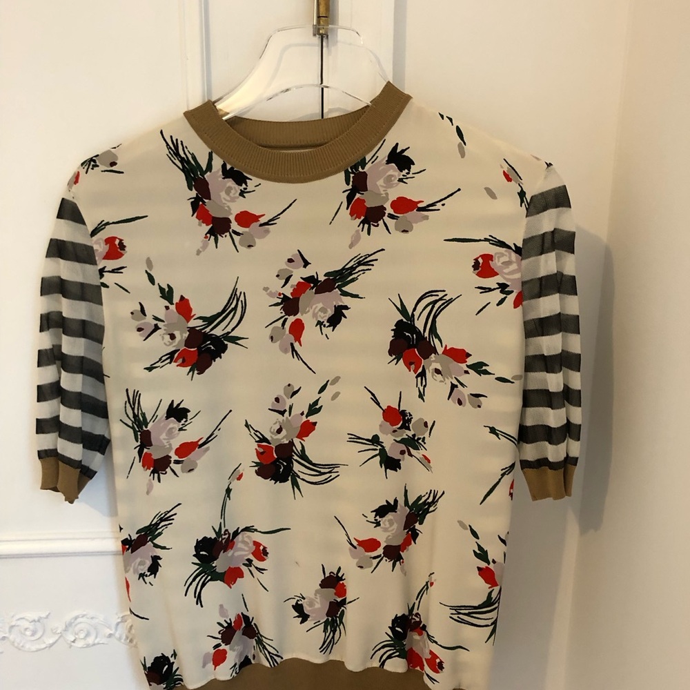 Floral and Striped Short Sleeve Top